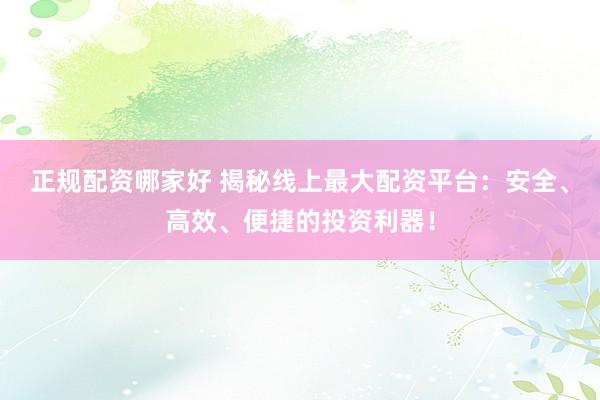 正规配资哪家好 揭秘线上最大配资平台：安全、高效、便捷的投资利器！