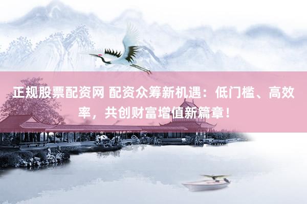 正规股票配资网 配资众筹新机遇：低门槛、高效率，共创财富增值新篇章！